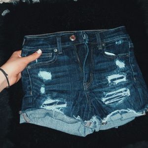 AMERICAN EAGLE DISTRESSED DARK JEAN SHORTS